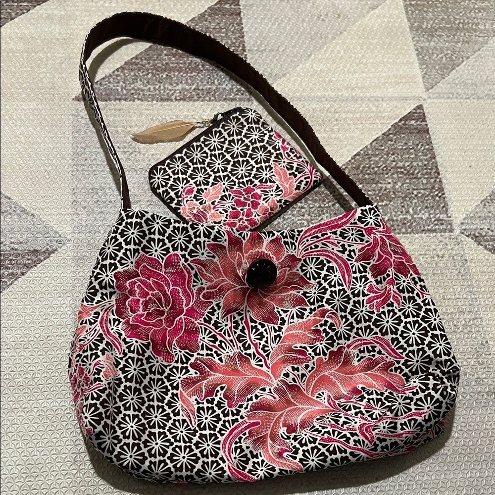 Floral Dark  Brown and Pink Red Women's Bag Set